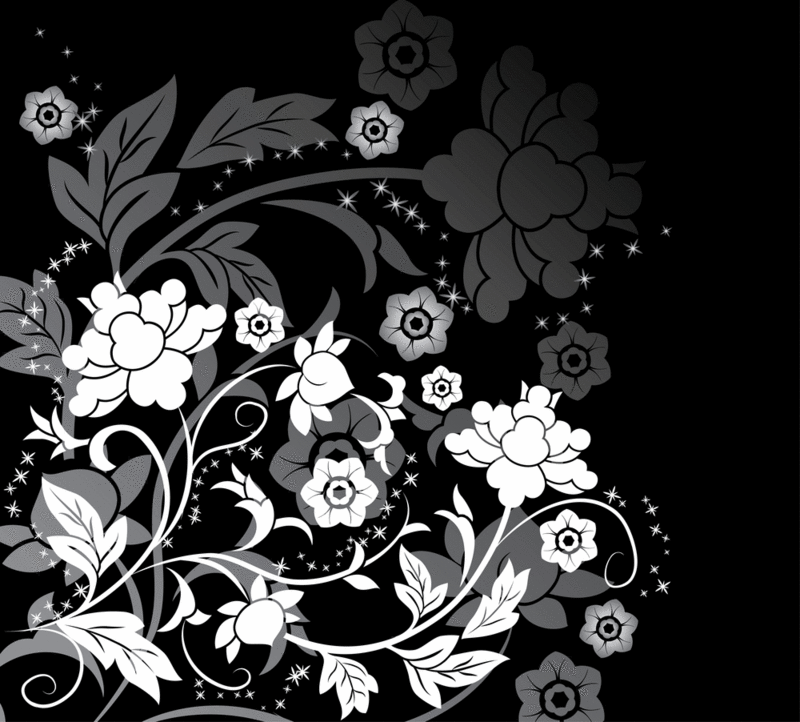 black and white flowers background. 3D Backgrounds for