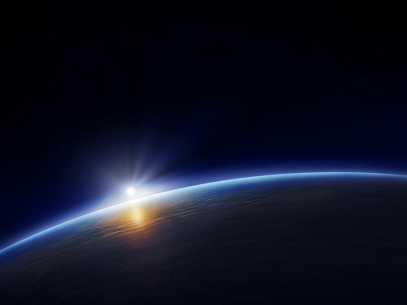 Planet earth with rising sun in space PPT Backgrounds