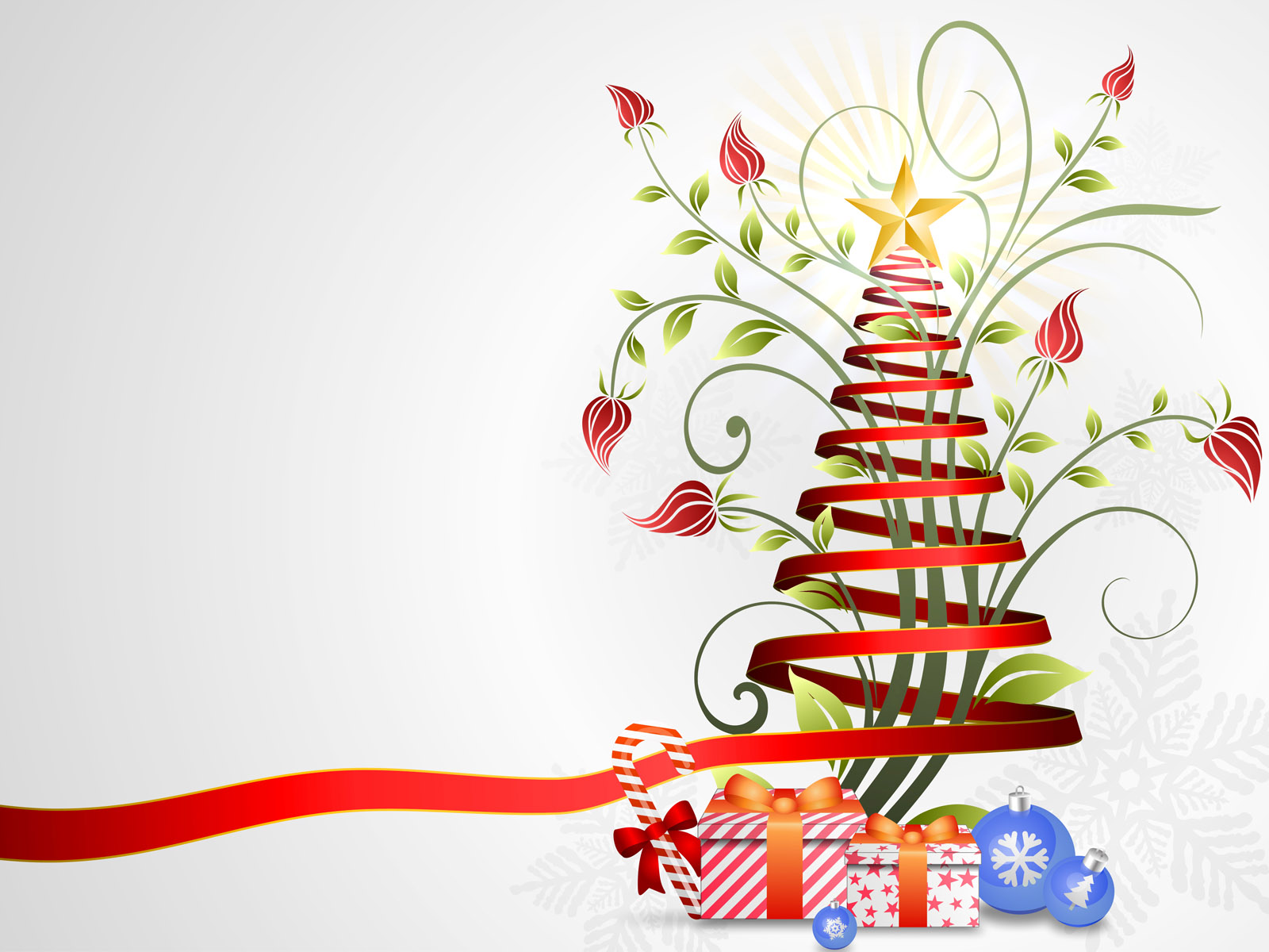 Floral ribbon christmas tree PPT Backgrounds