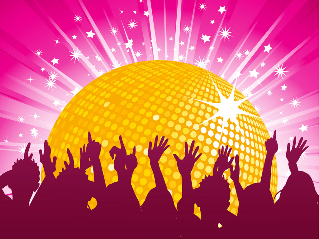Orange disco ball and crowd party PPT Backgrounds