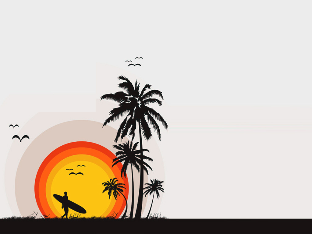 Silhoutte tropical beach PPT Backgrounds