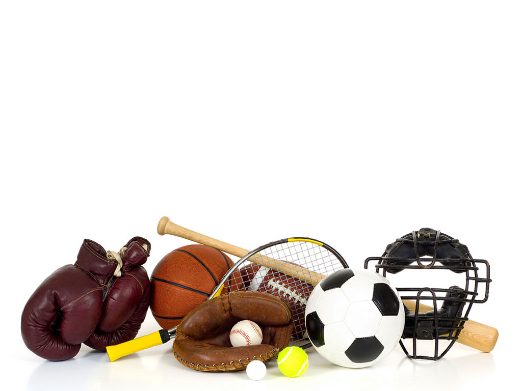 Sports equipment on white PPT Backgrounds