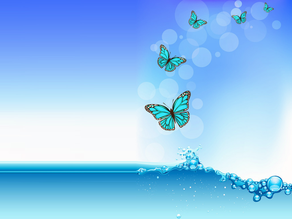 Water wave with butterfly PPT Backgrounds