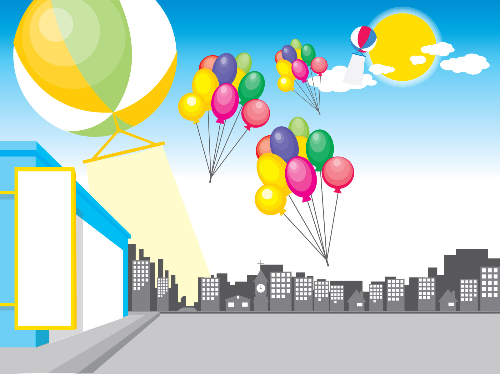 Balloons and city design PPT Backgrounds