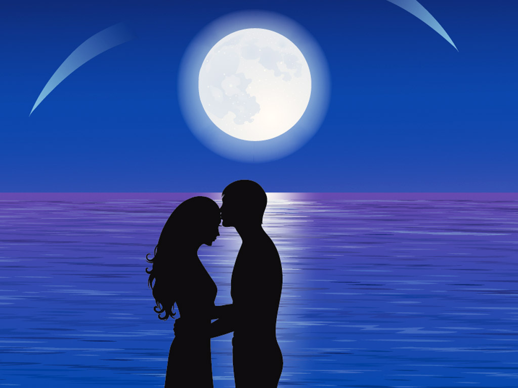 Silhouettes of loving couples, sunset PPT Backgrounds