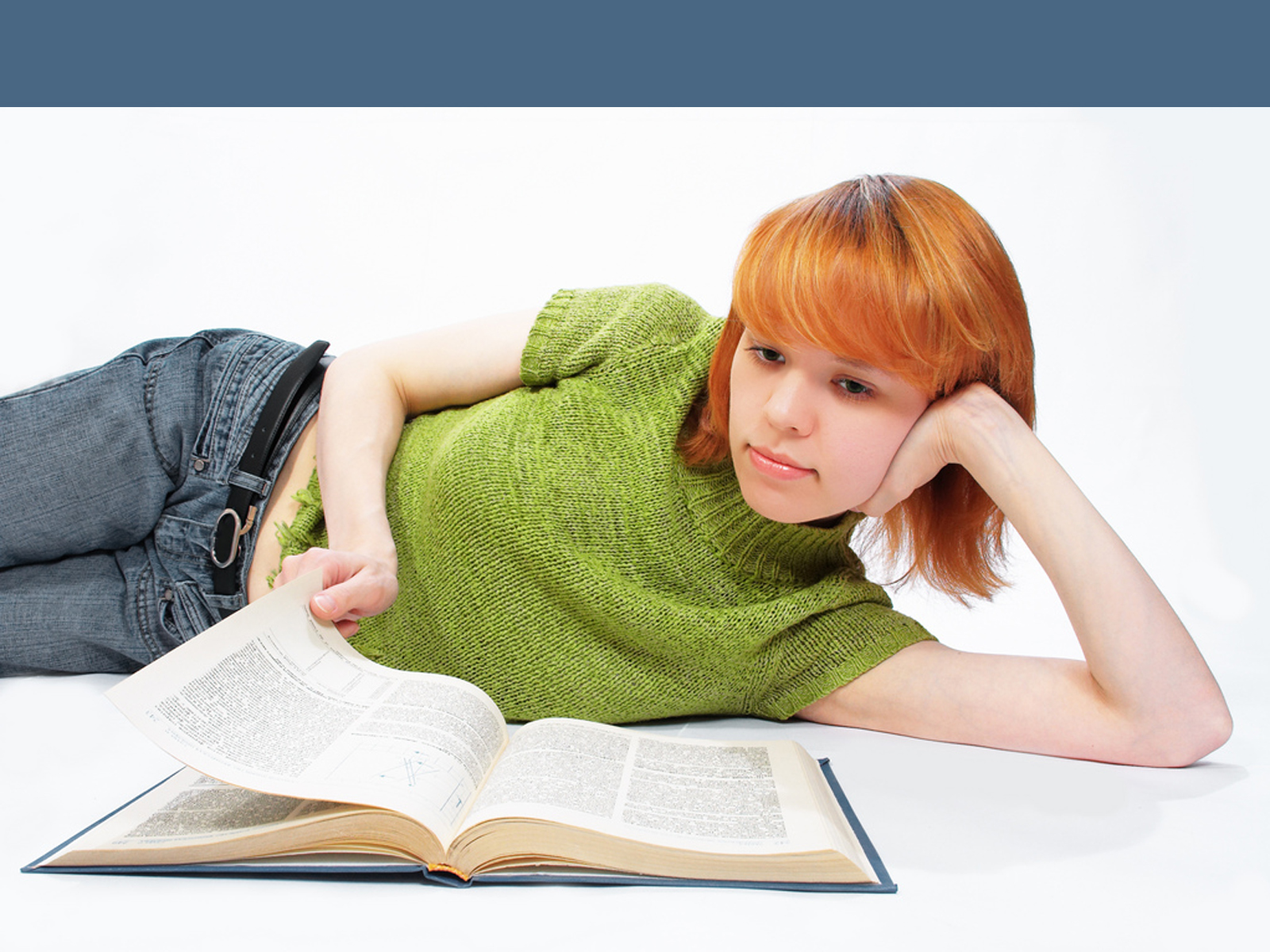 Young student girl read the book PPT Backgrounds